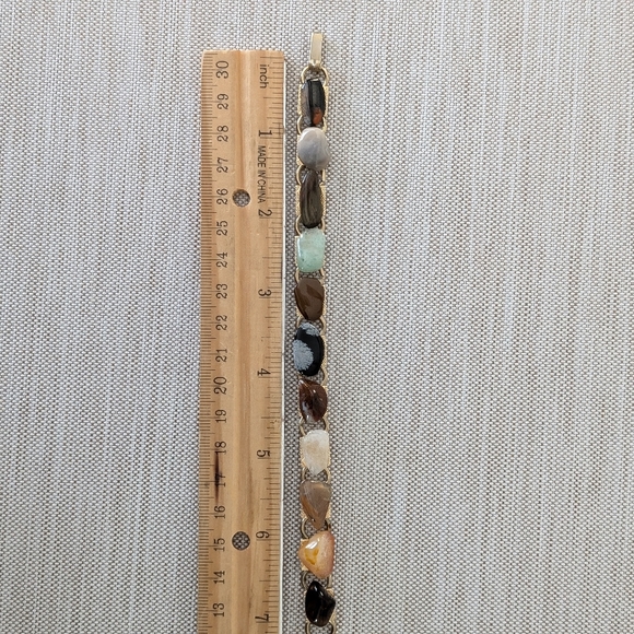 Gemstone Link Bracelet Gold Tone - Vintage - Classic - 7" - Chakra - … - Picture 8 of 12